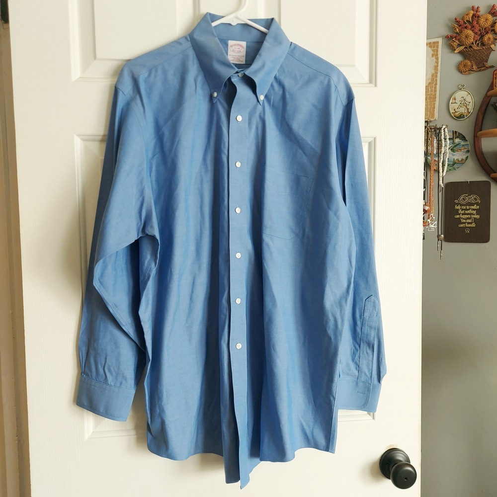 Brooks Brothers Non Iron Blue Dress Shirt Mens 17 34 Traditional Fit Cotton XL
